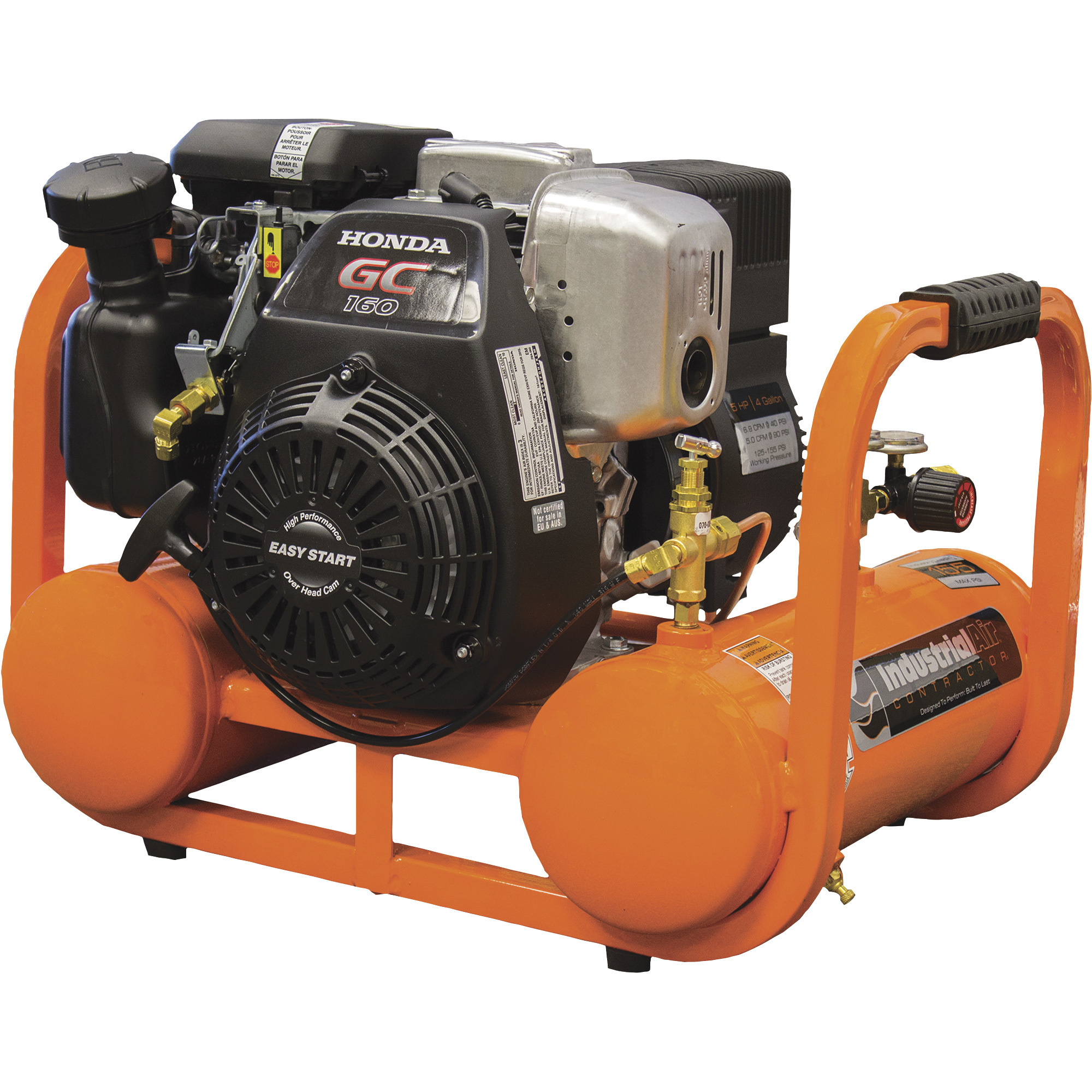 Industrial Air Contractor Gas-Powered Pontoon Air Compressor, 4.6 HP Honda OHC Engine, 4 Gallon, 155 PSI, Model# CTA5090412